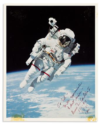 (ASTRONAUTS.) MCCANDLESS II, BRUCE. Photograph Signed and Inscribed, To Ed / With appreciation / & best wishes / Bruce McCandless II /